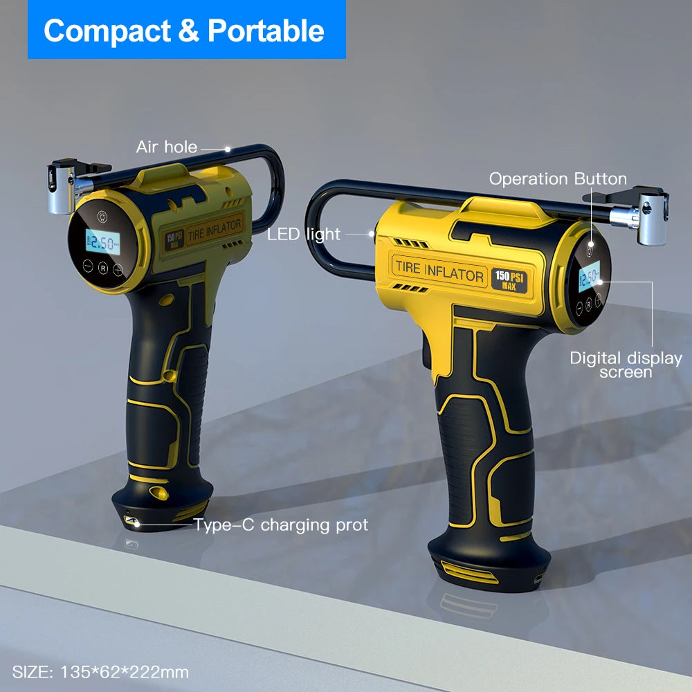 Cordless bike Tire Inflator Portable Electric Air Compressor 150PSI